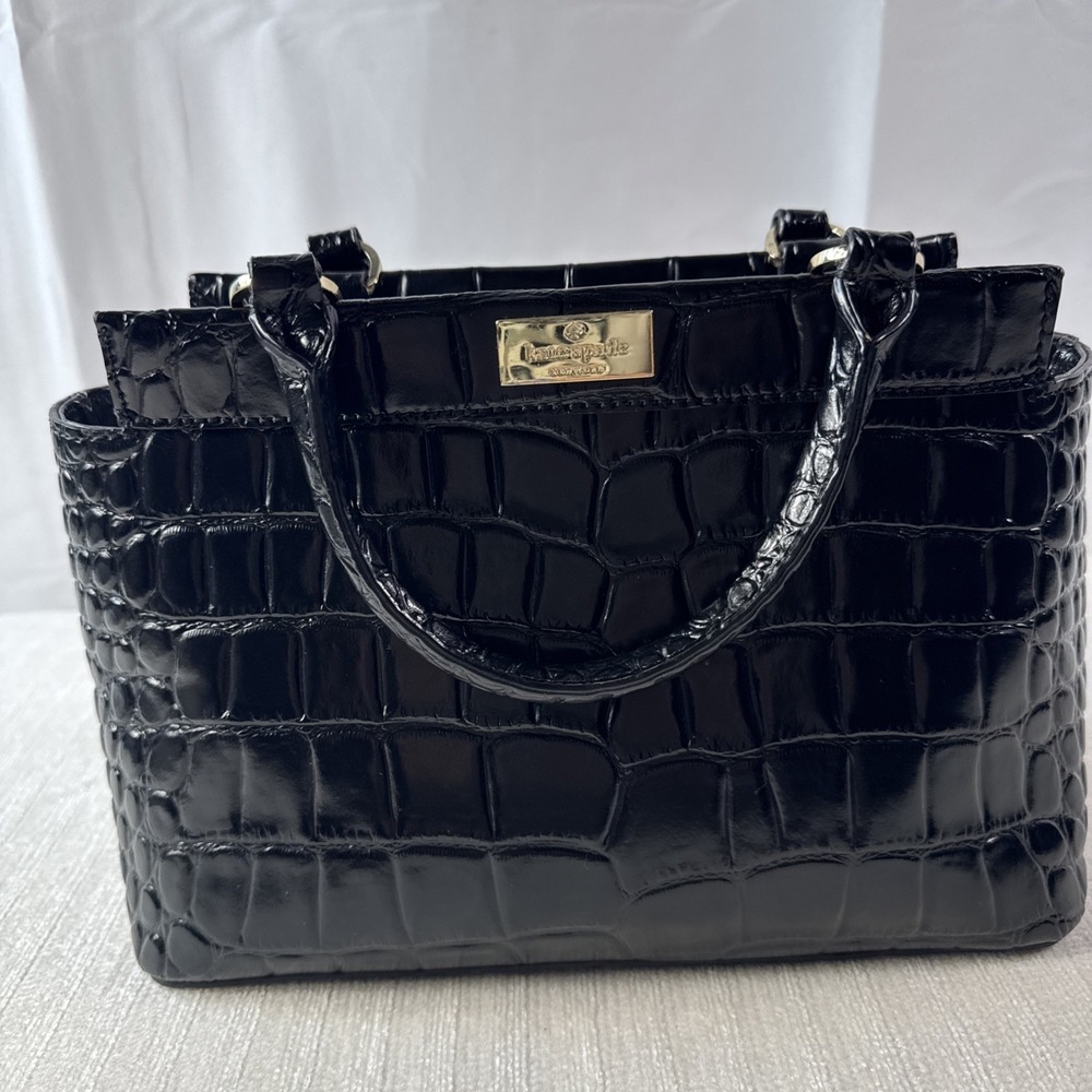 KATE SPADE New York Ridgely Ave Becky Satchel Black Croc Embossed Leather Nice